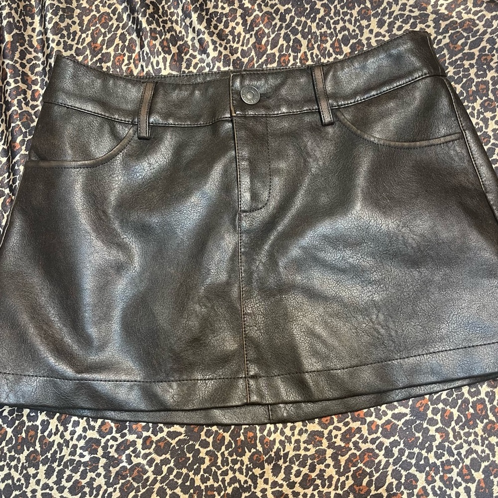 Garage Faux Leather Brown Mini Skirt